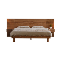 Lit de rangement en bois massif, lit plateforme flottant avec veilleuse, lit double moderne pour chambre à coucher