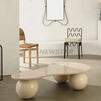 Design personnalisé Table basse ronde en travertin Table de salon boule en pierre Sphère Base Table basse en marbre