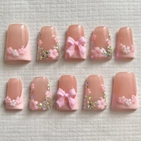 Nouvelles Faux Ongles Longs Amande 3D en Acrylique Plastique Faits Main, 10 Pièces, Pré-conçus à Presser, DIY, Portables, Design Français Dégradé