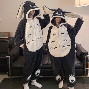 Pyjama une pièce d'hiver pour couple Cartoon Cute <span class=keywords><strong>Totoro</strong></span> Hooded Pyjamas Zipper Plush Clothing Sleepwear Sets - Product Image 2