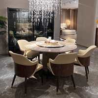 Ensemble de table et chaises de salle à manger rondes en bois massif de luxe, avec plateau en marbre, imperméable et durable, assemblé pour la maison, le restaurant