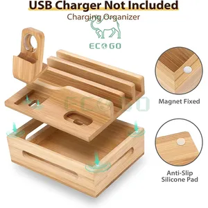 Station de charge pour plusieurs appareils Organisateur de bureau en bois pour téléphone portable pour Apple Wood Cord Organizer