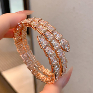 Fashion Cuff <b>Bracelets</b> <b>Copper</b> Zircon 18k Rose Gold Plated Three Layer Snake Design Micro Insert Jewelry Gift Spring 2025 - Product Image 4