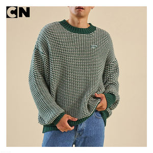 Pull en <span class=keywords><strong>laine</strong></span> mélangée à rayures vertes, tricoté épais, pour homme, avec logo personnalisé, certifié GRS, fabricant de pulls, pull d'hiver unisexe - Product Image 2