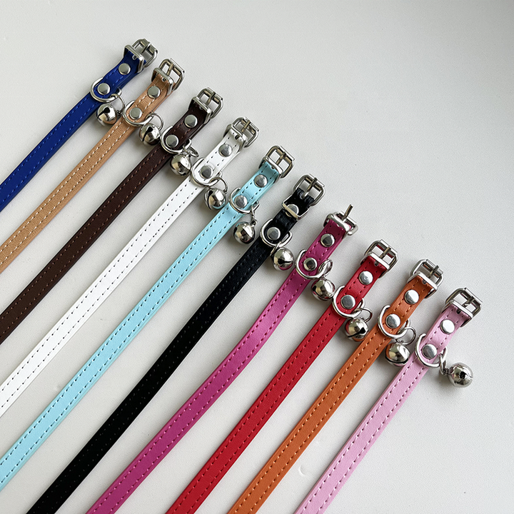 High Quality Custom Durable PU Leather Dog Bell Collar for Pets