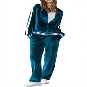 <b>Women</b> <b>Velour</b> <b>Tracksuit</b> Two Piece Set Full Zip Long Sleeve Jacket And Drawstring Jogger Pants Casual Sportswear - Product Image 1