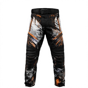 Pantalon de moto pour homme, noir et orange, uni, long, softshell, résistant à l'eau, avec poches, coupe classique, pour l'hiver et les activités de plein air - Product Image 1