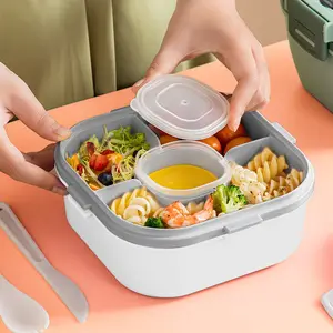 WXL580 Children Kids School Office Food Storage Salad Dressing Container Bento Box 1200ML Double Layer Salad Box