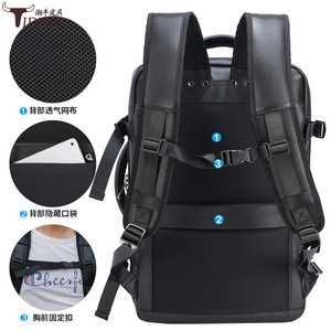 Tiding Genuine Leather <b>Backpack</b> 15.6 Inch Laptop Business Travel Multi Functional Men's Bag 20-35L Solid Color - Product Image 2