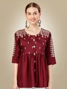 Fully Stitched <b>Women</b> Western Casual Short Length Silk <b>Knitted</b> Fabric <b>Tank</b> <b>Tops</b> with Elegant Embroidery and Sequin Work - Product Image 4