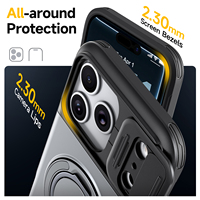 Étui de téléphone antichoc avec anneau magnétique et support pour iPhone 18 17 16 15 14 13 Pro Max, avec cache-objectif coulissant et porte-cartes portefeuille