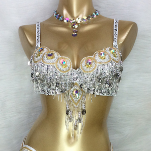 Conception chaude à la main perlée <span class=keywords><strong>Costume</strong></span> de danse du ventre porter soutien-gorge + ceinture 3 pièces/ensemble dames Costumes de danse du ventre femmes vêtements de danse - Product Image 4