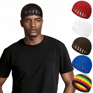 Y-Z 신축성있는 크로 셰 뜨개질 흑인 남성 통기성 중공 이슬람 해골 비니 직조 Kufi 모자