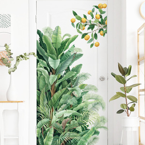 Autocollant <span class=keywords><strong>mural</strong></span> amovible en forme de feuillage tropical de la <span class=keywords><strong>jungle</strong></span>, motif citron, pour décoration de fond de porte d'entrée - Product Image 1