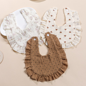 Baberos de Algodón con Volantes para Bebés y Niños Pequeños, Baberos de Muselina de 4 Capas con Impresión Personalizada - Product Image 1