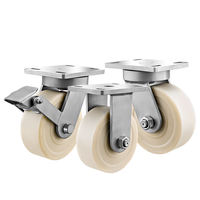 Roue pivotante super robuste de 4 pouces (100 mm) en nylon MC blanc avec plaque / frein