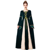 Robe de soirée médiévale européenne vintage en velours, manches cloche, à lacets, style cour royale, pour Halloween, cosplay et performance scénique