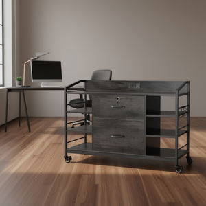 Armadio Portadocumenti in Metallo Grigio con 2 Cassetti e 6 Ripiani Aperti, Design Industriale per Uso Commerciale - Product Image 2