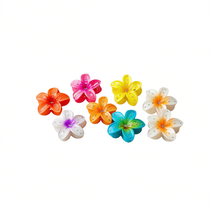 Pince à cheveux fleur d'œuf 8 cm en plastique avec strass pour femme, accessoires de mode colorés - Product Image 1