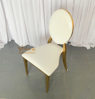 Furniture mewah Modern emas Stackable baja nirkarat logam bulat kembali pesta makan kursi perjamuan untuk acara pernikahan kursi