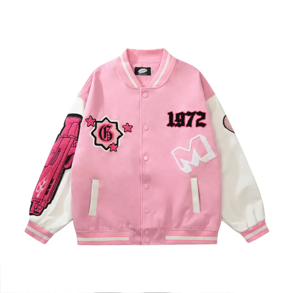 custom high quality pink varsity jacket men's fashion baseball jacket embroidered letterman jacket