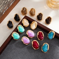 Boucles d'oreilles clous baroques vintage multicolores en résine irrégulière pour femme, accessoires de bijoux de mode classiques pour soirée