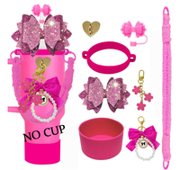 Kit de décoration pour gobelet avec nœud scintillant, plusieurs couleurs, breloques perles, couvre-paille en silicone et manchon de base pour gobelet Stanley 40oz