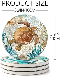 Sous-verres en céramique absorbants très demandés, 4 pouces de diamètre, ronds, absorbant l'eau, séchage rapide, tortue de mer, océan - Product Image 5