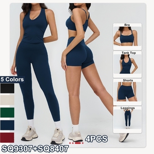 Conjunto Deportivo de 2 Piezas para Mujer, Ropa Deportiva para Gimnasio, Cintura Alta, Levanta Glúteos, <span class=keywords><strong>Shorts</strong></span> de Yoga, Top Deportivo, Conjunto de Brasier, Rojo, Verde, Azul Marino, Crema - Product Image 3