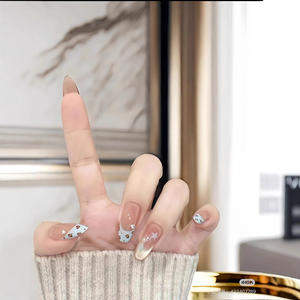 Faux ongles à presser en <span class=keywords><strong>dentelle</strong></span> léopard, effet œil de chat, dégradé écossais, courts, tendance, taille complète - Product Image 2