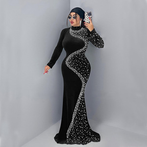 Robe de Soirée Élégante en Velours et Paillettes pour Femme, Robe de Bal Formelle de Luxe pour Banquet, Coupe A-Line Midi Moulante Splendide 2025 - Product Image 4