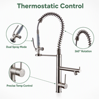 Robinet de cuisine commercial de haute qualité au design contemporain, thermostatique, monotrou, en laiton, avec corps en céramique, pour montage sur plan - Vente en gros