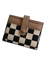 Dompet Koin Kulit PU Motif Kotak-kotak Modis, Dompet Mini Kanvas, Tempat Kartu Multifungsi, Tempat Kartu Kredit & ID untuk Wanita