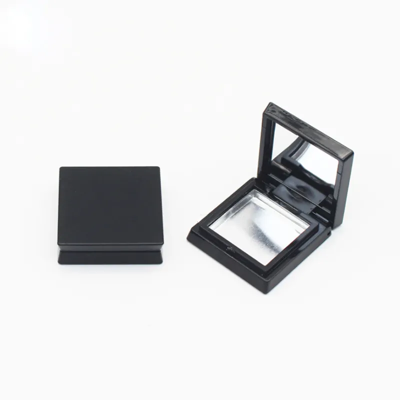 unique compact square empty black eyeshadow palette case plastic portable cosmetic container with mirror