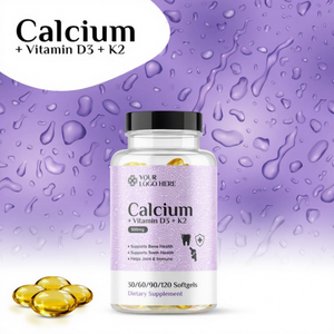 Cápsulas de Gel Suave con Calcio + Vitamina D3 + K2, Suplemento para el Cuidado de la Salud para Adultos, Mejora la Densidad Ósea, Marca Privada, Vida Útil de 24 Meses - Product Image 1