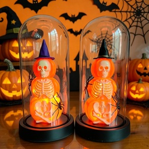 Halloween Decoration Warm Glow Halloween Light Halloween Skeleton Dome Cloche <b>Battery</b> <b>Operated</b> Lamp with Witch Hat Spooky - Product Image 4