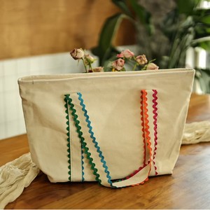 Bolsa de Mano Personalizada con Logotipo Bordado y Ribete de <span class=keywords><strong>Ric</strong></span> Rac Colorido, Bolsa de Playa de Lona Nantucket con un Neceser - Product Image 2