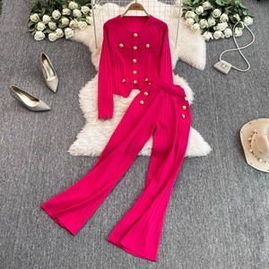 Conjunto de Top de punto estilo Little <span class=keywords><strong>Chlo</strong></span>é para mujer con botones de metal-Moda de gama alta 2025 - Product Image 3