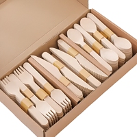 Ensemble de couverts en bois biodégradable de haute qualité, couteau, fourchette et cuillère jetables lisses, emballage personnalisé pour les restaurants à emporter