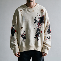 Sweat-shirt en coton déchiré et vieilli pour homme, col rond, imprimé vintage, coupe ample et oversize, style streetwear, personnalisable
