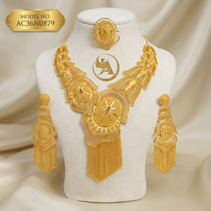 Collares de latón chapados en oro de 24 quilates con borlas, estilo nigeriano, bohemio, geométrico, para boda, conjunto de collar nupcial para mujer. - Product Image 1