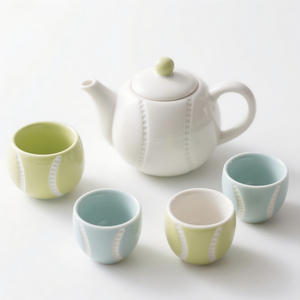 Service à thé en céramique sur le thème du tennis, 5 pièces, théière et 4 tasses réalistes sur le thème du sport pour les fans et les entraîneurs, cadeau unique, 7 pouces de haut - Product Image 1