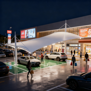 Abri de voiture à <span class=keywords><strong>structure</strong></span> membranaire personnalisable - Cadre en acier haute résistance, résistant aux UV, imperméable pour hôtels de luxe, villas, garages - Product Image 3