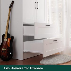 Armoire scandinave blanche SENYU avec portes shaker, 2 tiroirs, poignées métalliques, meuble de rangement moderne pour chambre à coucher - Product Image 4