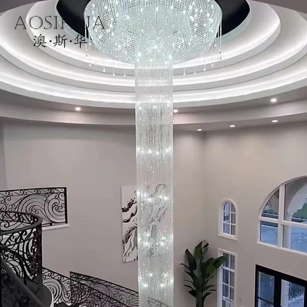 Ý pha lê lớn Mặt dây chuyền đèn khách sạn dự án sảnh sảnh tùy chỉnh Châu Âu kim loại sang trọng Đèn chùm