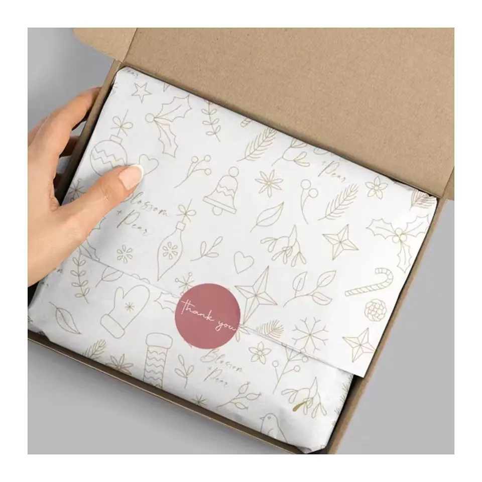 Nhà máy sản xuất tùy chỉnh logo thương hiệu quà tặng đóng gói giấy Tissue trong hộp với dán Hoa gói rượu vang chai Bao bì với Ribbon