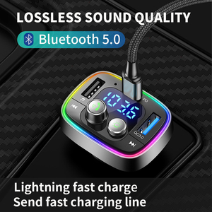 Adaptador Bluetooth para Auto, Transmisor de Radio FM Metálico, <span class=keywords><strong>Cargador</strong></span> USB QC3.0, Receptor Manos Libres, Reproductor de Música con Tarjeta TF, Medidor de Voltaje - Product Image 1