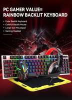 Vente en gros d'usine - Combo de jeu filaire rétroéclairé 4 en 1 TF240 - Casque, tapis de souris, clavier filaire avec éclairage LED, ensemble de jeu RGB