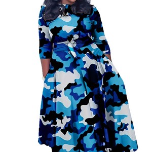 Abito Lungo da Donna Casual con Stampa, Cintura, Maniche a Tre Quarti, Vestibilità Ampia, Elasticizzato in Quattro Direzioni, Stile Giovanile - Product Image 4