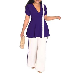 ชุดเซ็ต 2 ชิ้นสำหรับผู้หญิง แฟชั่นฤดูร้อน สไตล์ลำลอง คอวี แขนยางยืด กระดุมผ่าหน้า ดีไซน์เรียบหรู เหมาะสำหรับใส่ทำงาน ลดราคาพิเศษ - Product Image 1